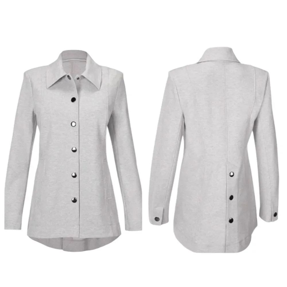 Cabi Calvary Jacket Ponte Knit Snap Front Long Sleeve Grey Cotton Blend Size M